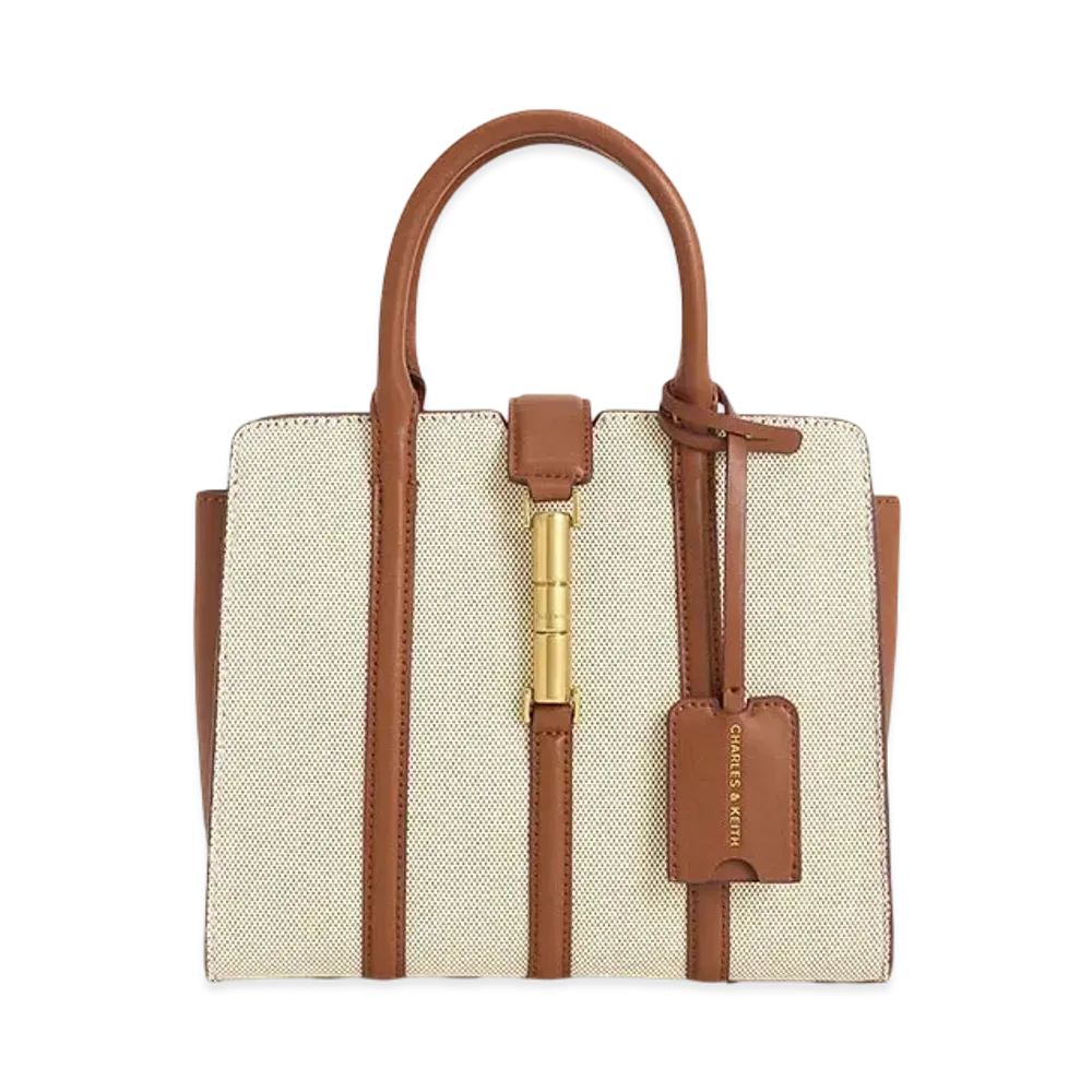 CHARLES & KEITH Sethia Canvas Metallic Accent Tote Bag "Chocolate"