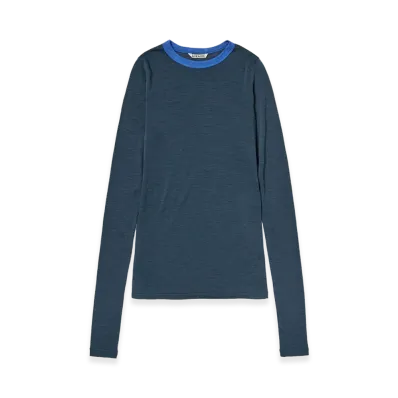 AURALEE Women's Fluffy Cashmere Nylon Jersey Ringer L/S Tee "Navy"
