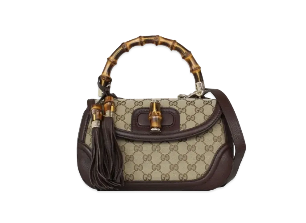 GUCCI GG Canvas New Bamboo Medium "Beige/Bordeaux"