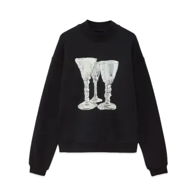 MSGM Jersey Sweatshirt With "Glasses" Print "Black"
