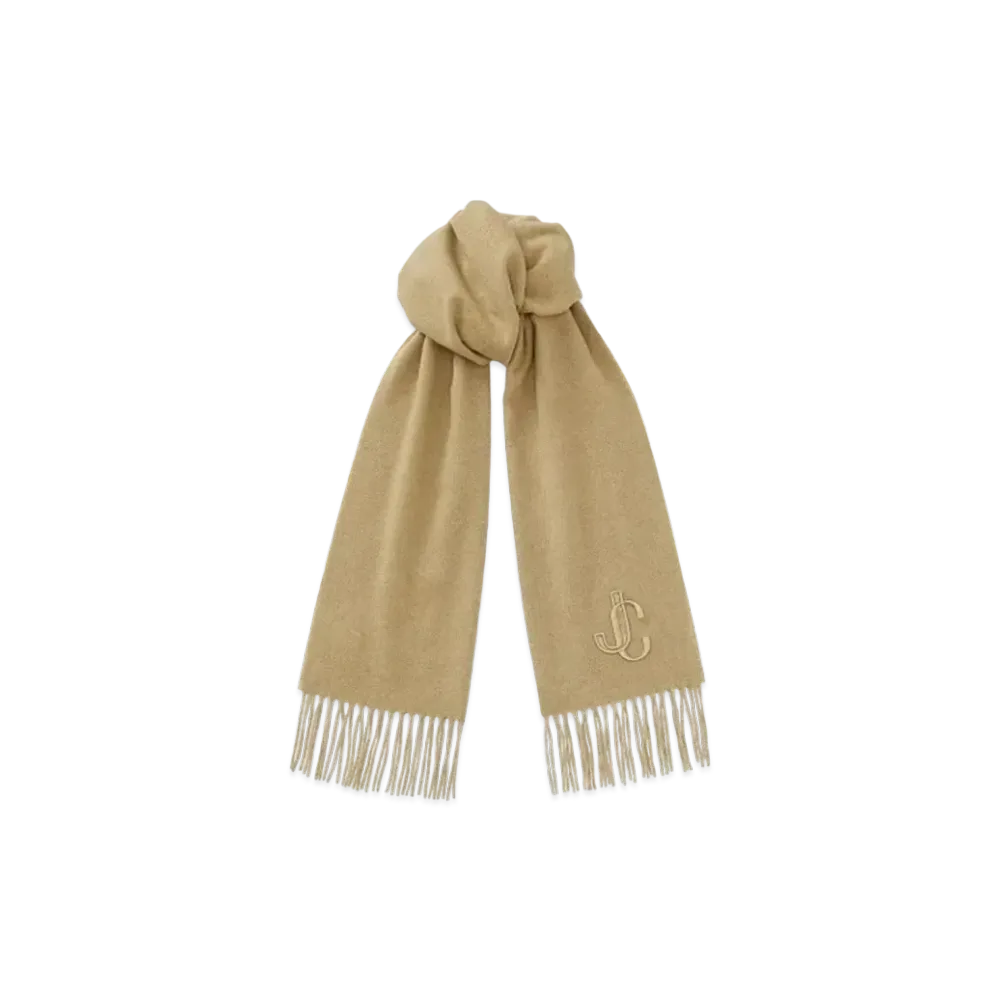 Jimmy Choo Charles Recycled Cashmere Scarf With JC Embroidery "Cammello"