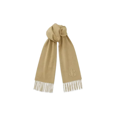 Jimmy Choo Charles Recycled Cashmere Scarf With JC Embroidery "Cammello"