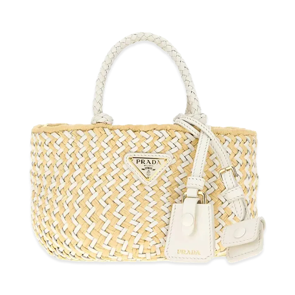 PRADA Women's Two-Tone Leather And Raffia Handbag "Multicoloured"
