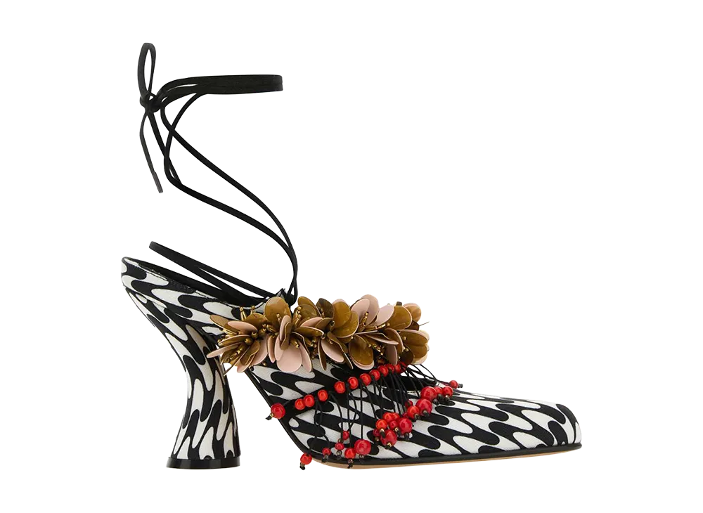 DRIES VAN NOTEN Women's Printed Fabric Mules "Red"