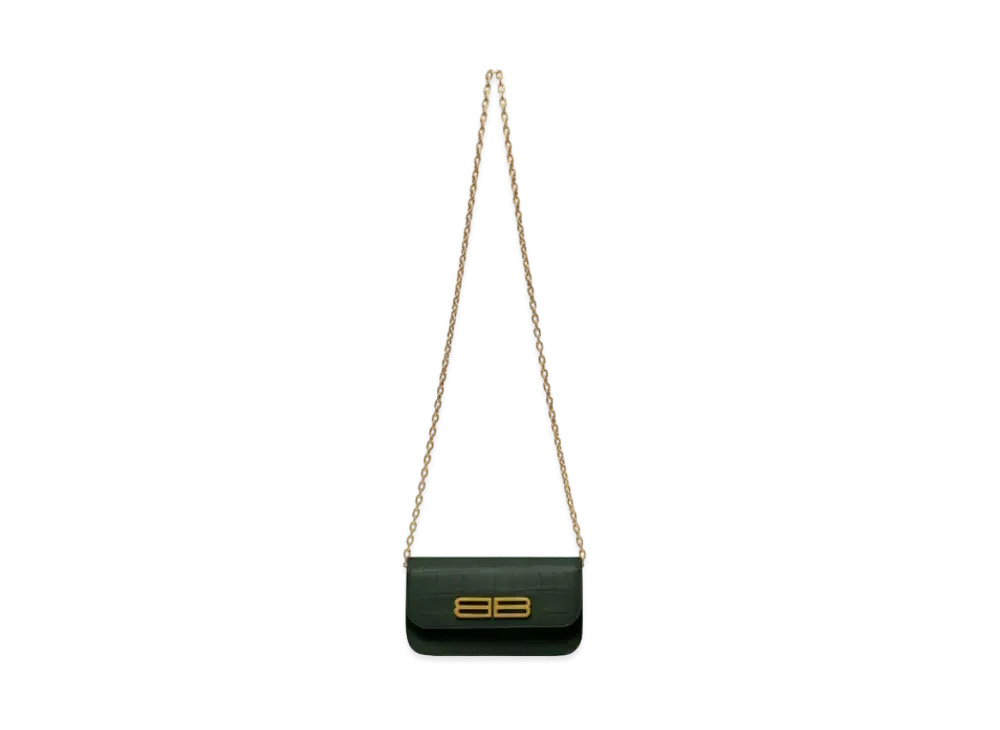 BALENCIAGA Gossip Wallet On Chain In Extra Supple Crocodile Embossed Calfskin "Black"