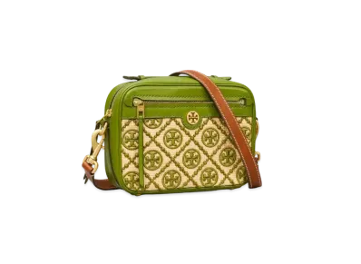 Tory Burch T Monogram Straw Camera Bag "Natural/Shiso"