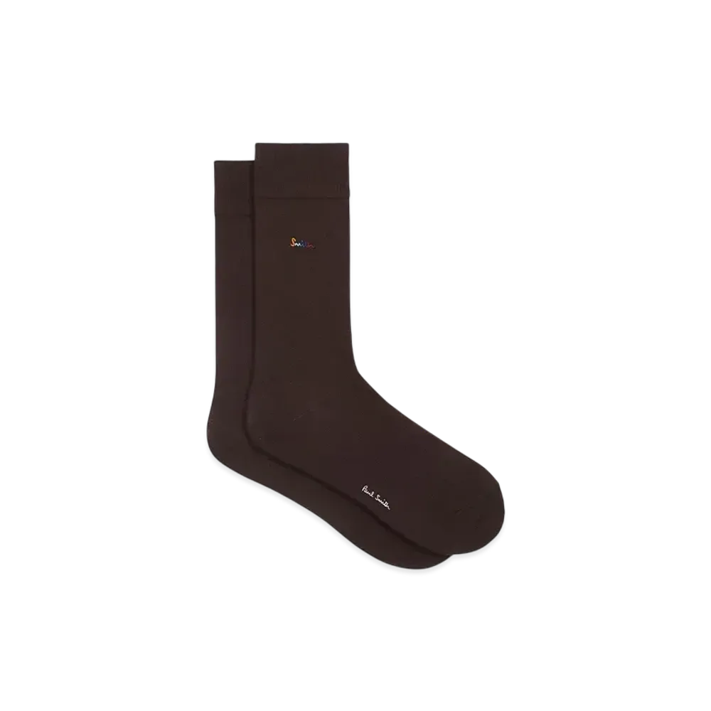 Paul Smith Colorful Logo Embroidered Socks "DarkBrown"