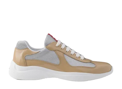 PRADA Patent Leather And Technical Fabric America'S Cup Sneakers "Neutrals/Grey"