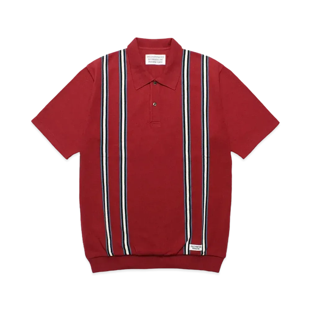 WACKO MARIA Striped Jacquard Knit Polo Shirt "Red"