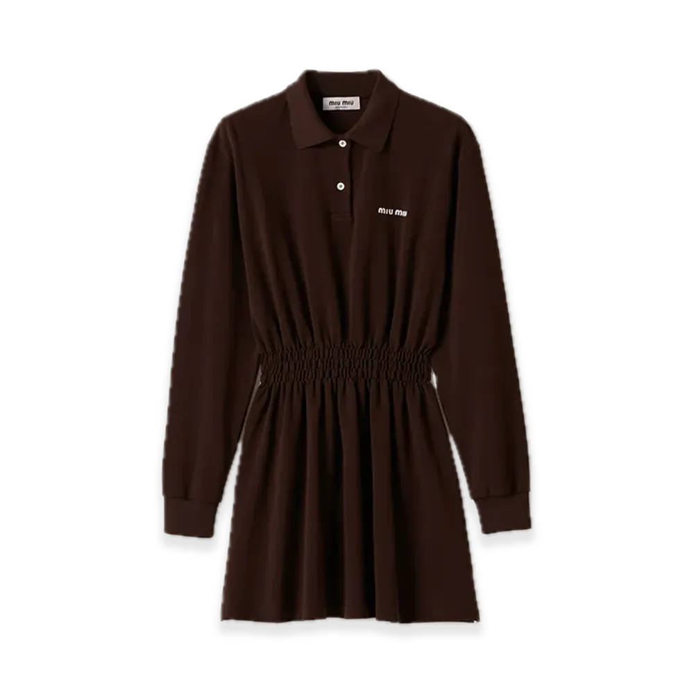 MIU MIU Cotton Pique Minidress "Dark Brown/Navy/Off-White"