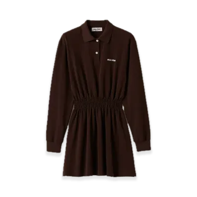 MIU MIU Cotton Pique Minidress "Dark Brown/Navy/Off-White"