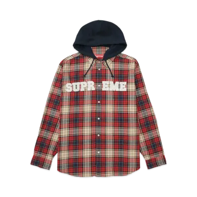 Supreme Appliqué Hooded Flannel Shirt "Red"