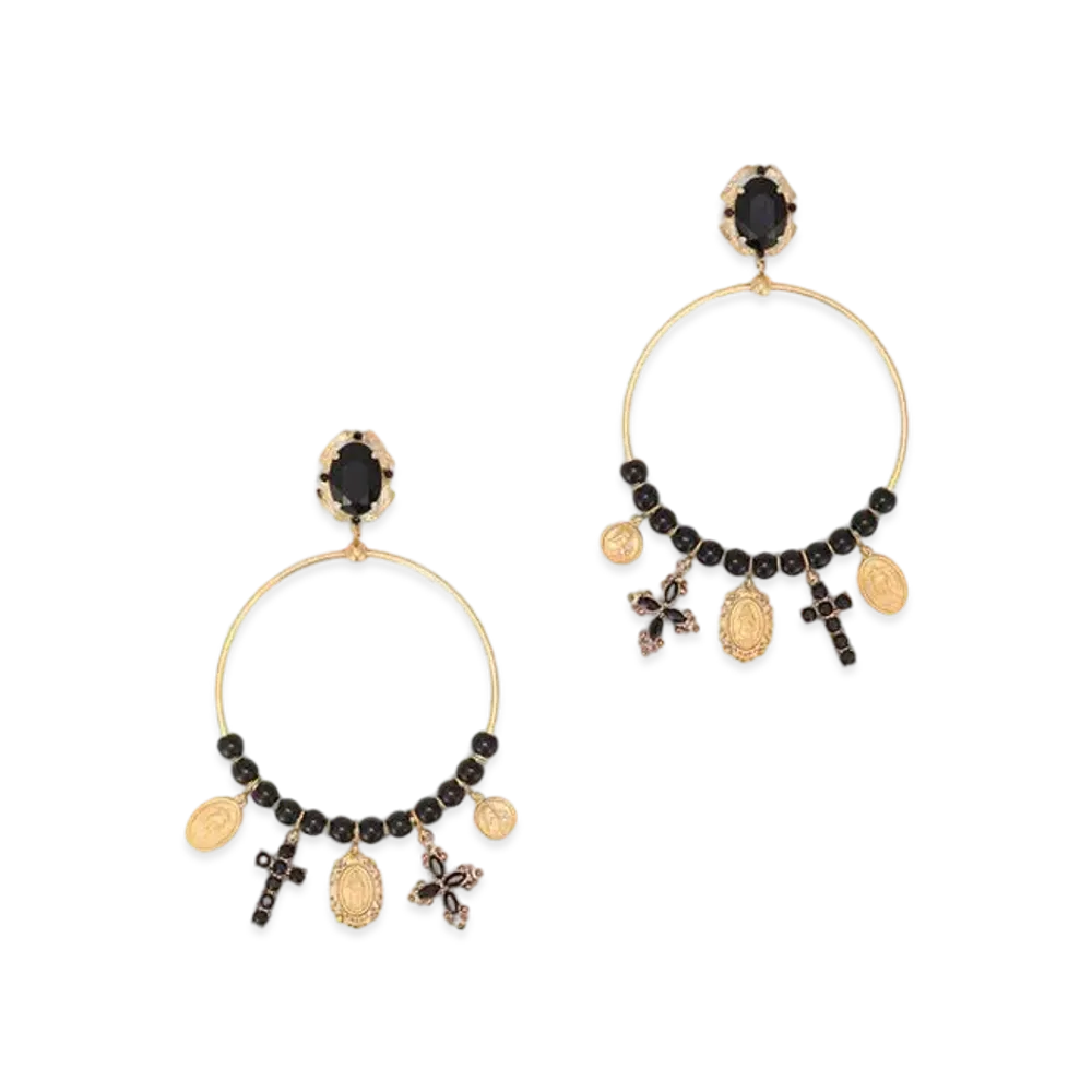 Dolce&Gabbana Drop Hoop Earrings With Religious Details "Gold"
