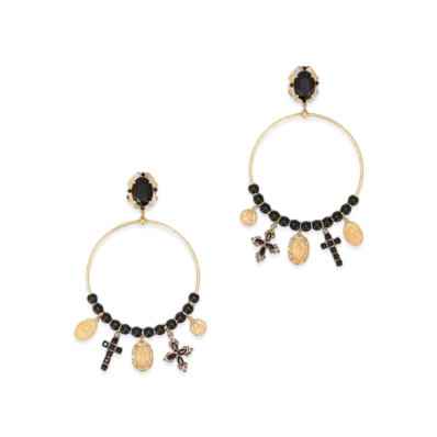 Dolce&Gabbana Drop Hoop Earrings With Religious Details "Gold"