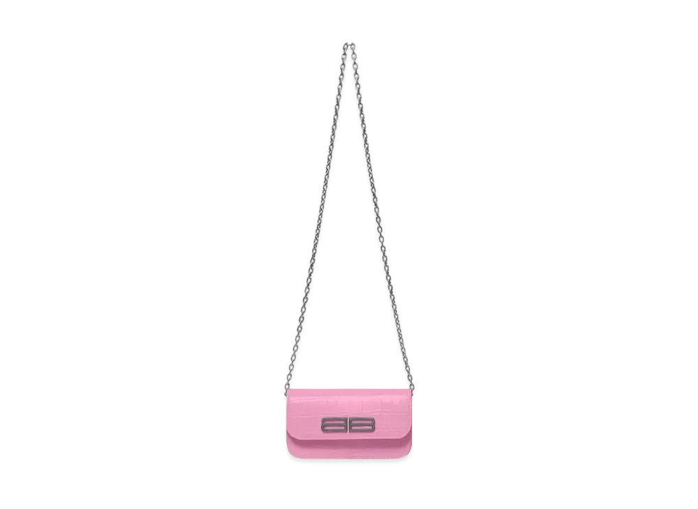 BALENCIAGA Gossip Wallet On Chain In Extra Supple Crocodile Embossed Calfskin "Pink"