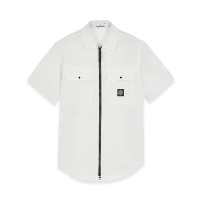 Stone Island 10619 Supima Cotton Twill Short Sleeve Overshirt - 22SS "Ice"