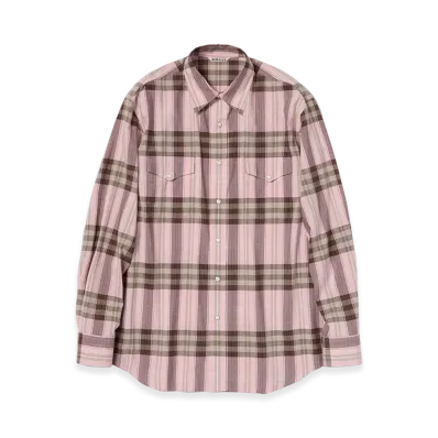 AURALEE Women's High Twist Cotton Silk Check Shirt "Pink Check"