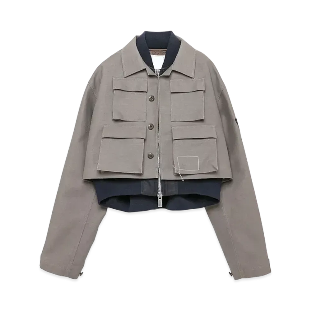 WTAPS x sacai Women's Cotton Back Satin x Nylon Twill Jacket "Taupe" 25-07770