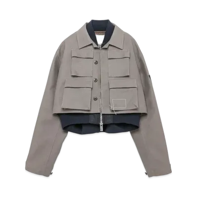 WTAPS x sacai Women's Cotton Back Satin x Nylon Twill Jacket "Taupe" 25-07770
