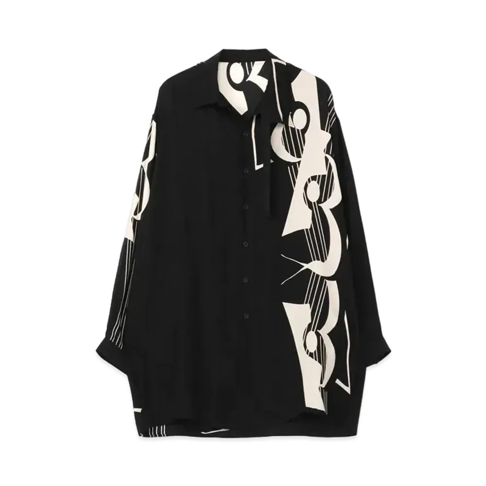 Yohji Yamamoto Pour Homme SILK SATIN GUITAR DESIGN COLLAR BLOUSE "Black"