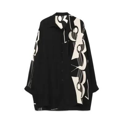 Yohji Yamamoto Pour Homme SILK SATIN GUITAR DESIGN COLLAR BLOUSE "Black"