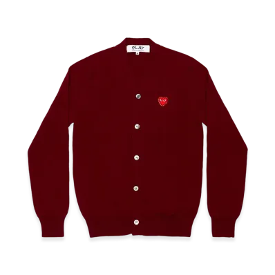 PLAY COMME des GARCONS Unisex V-Neck Cardigan with Emblem x Rhinestone "Burgundy"