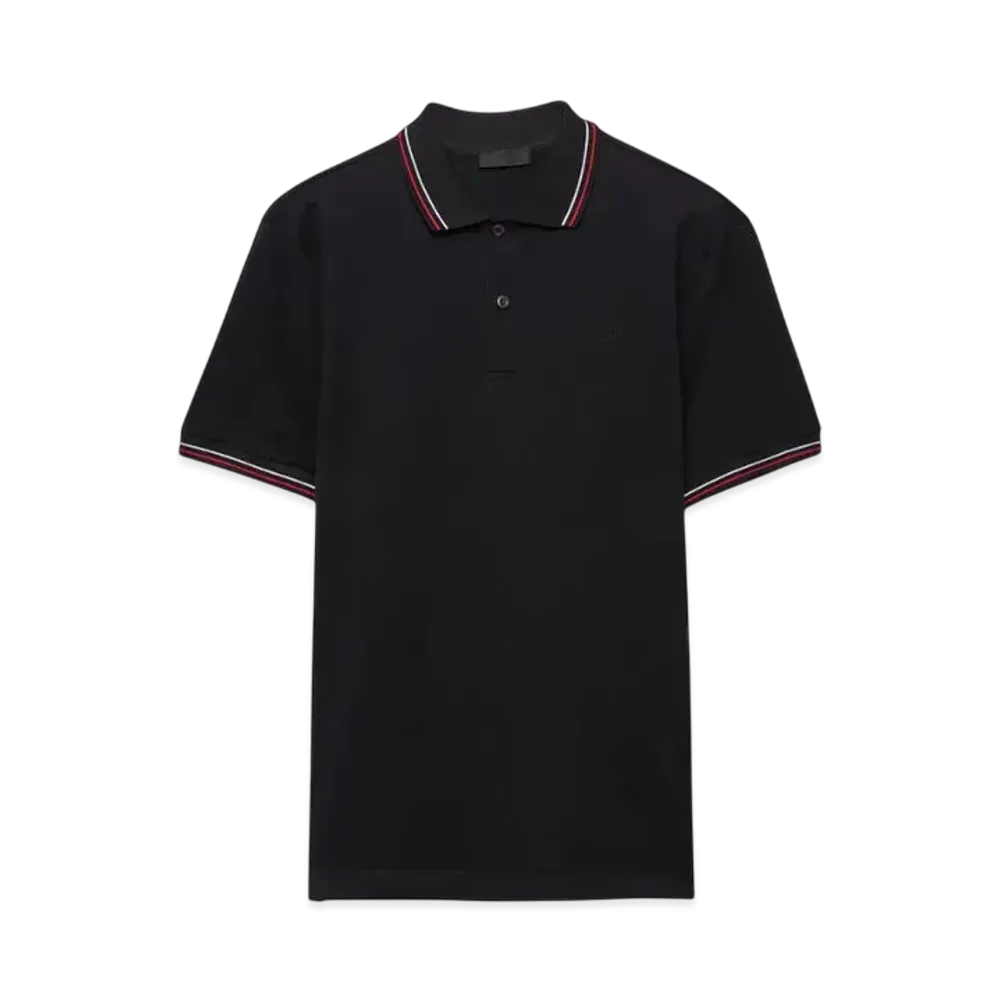 PRADA Men's Short-Sleeved Pique Polo Shirt "Black/Red"