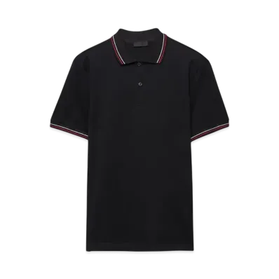 PRADA Men's Short-Sleeved Pique Polo Shirt "Black/Red"