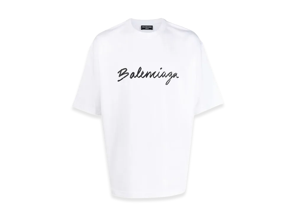 BALENCIAGA Logo Crewneck Damaged Collar S/S T-Shirt "White"