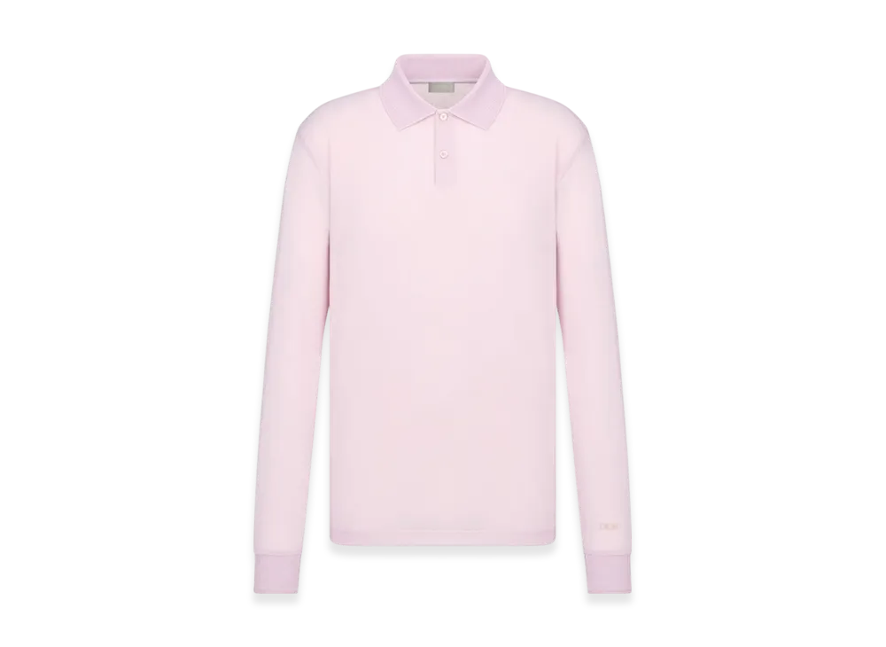 Dior Lightweight Cotton Blend Jersey Relaxed Fit Long Sleeved Polo Shirt "Pink"