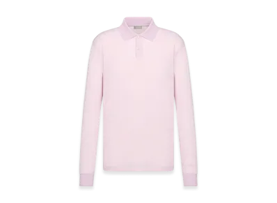 Dior Lightweight Cotton Blend Jersey Relaxed Fit Long Sleeved Polo Shirt "Pink"