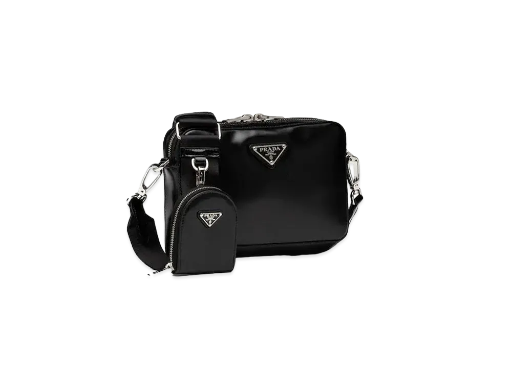 PRADA Brushed Leather Shoulder Bag "Black"