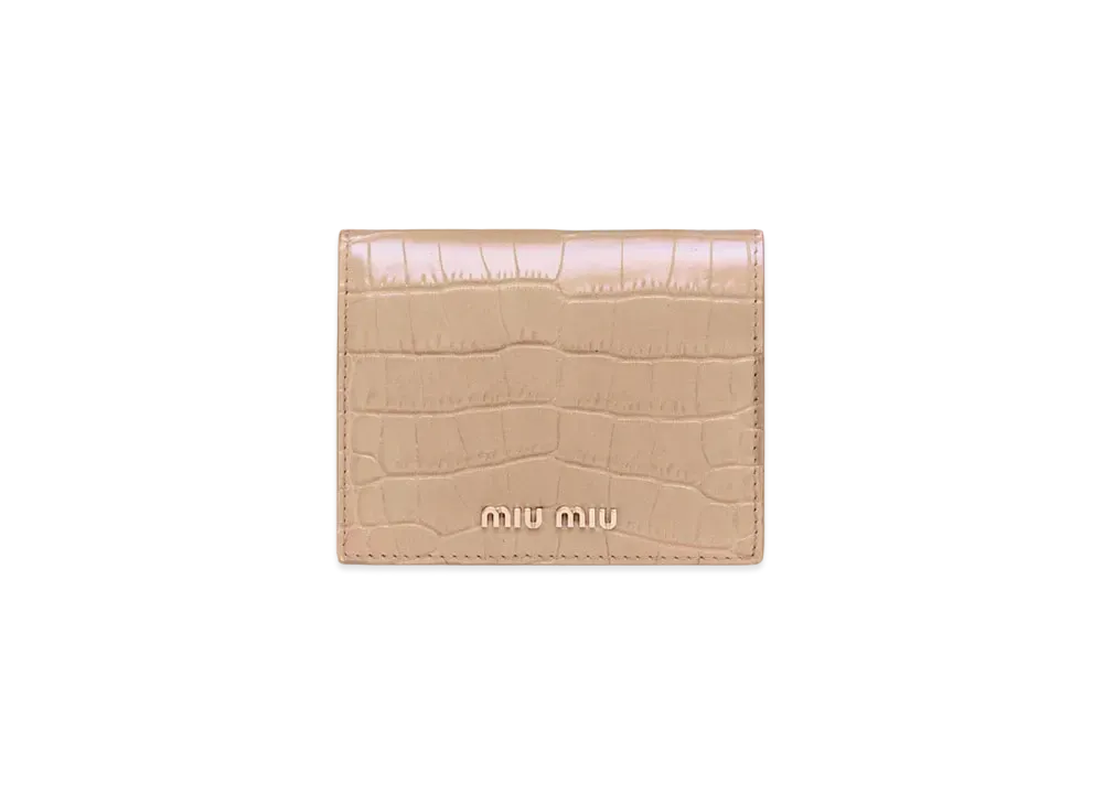 MIU MIU Crocodile Printed Leather Wallet "Pink Beige"