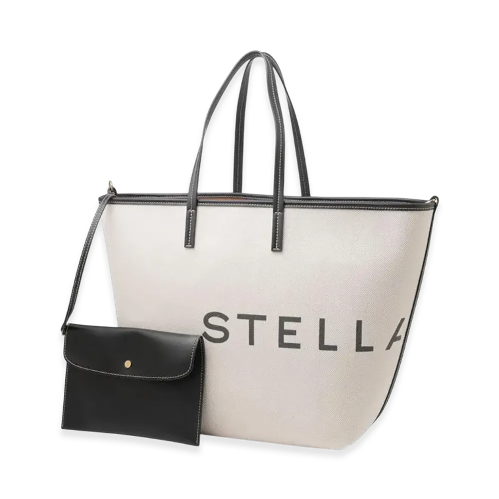 STELLA McCARTNEY Logo Canvas Beach Tote Bag "Ecru"