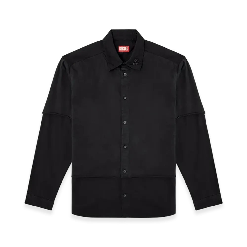Diesel S-Gaston-O Layered Shirt In Twill And Jersey "Black"
