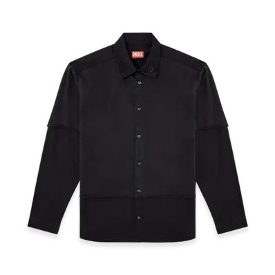 Diesel S-Gaston-O Layered Shirt In Twill And Jersey "Black"