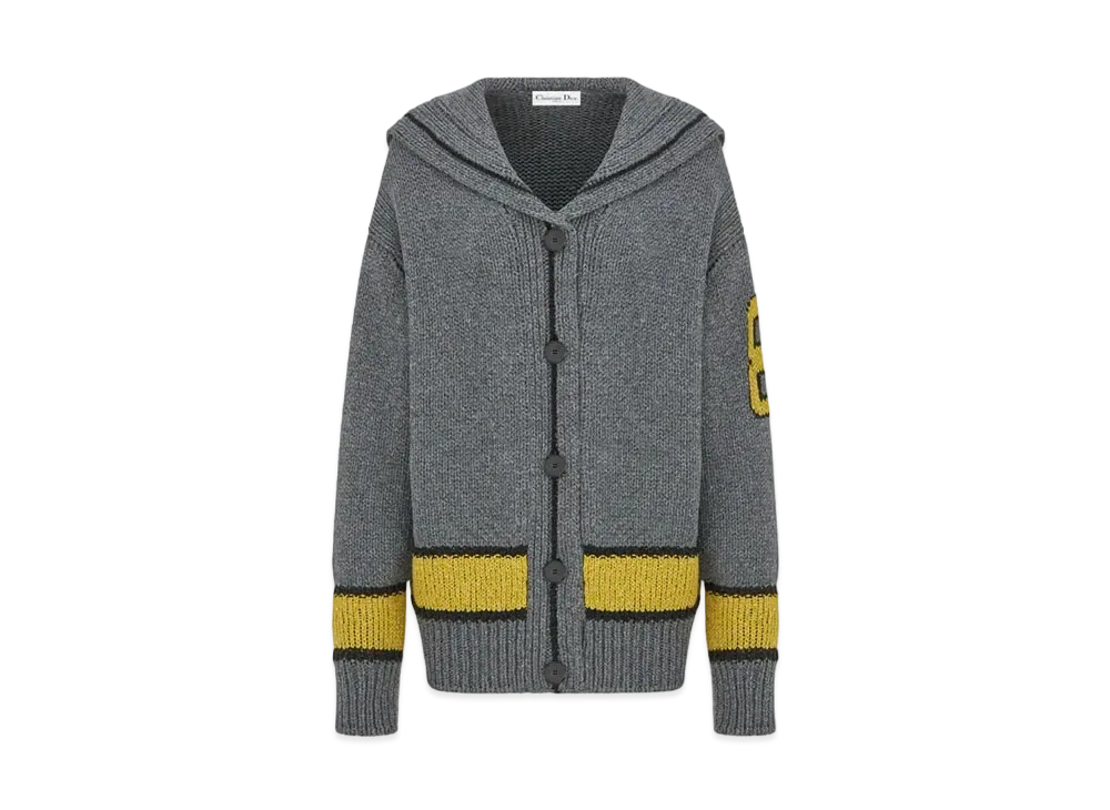 Dior Women's Sailor Collar Wool Cashmere Cardigan "Gray/Yellow"