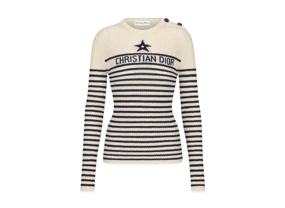 Dior Dioriviera Sweater Cotton Knit with Signature "Ecru White/Navy Blue"