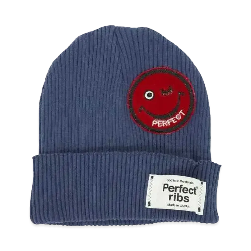 Perfect ribs (SMILE Patch) Rib Beanie Cap "Vintage Navy"