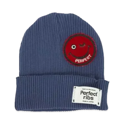 Perfect ribs (SMILE Patch) Rib Beanie Cap "Vintage Navy"