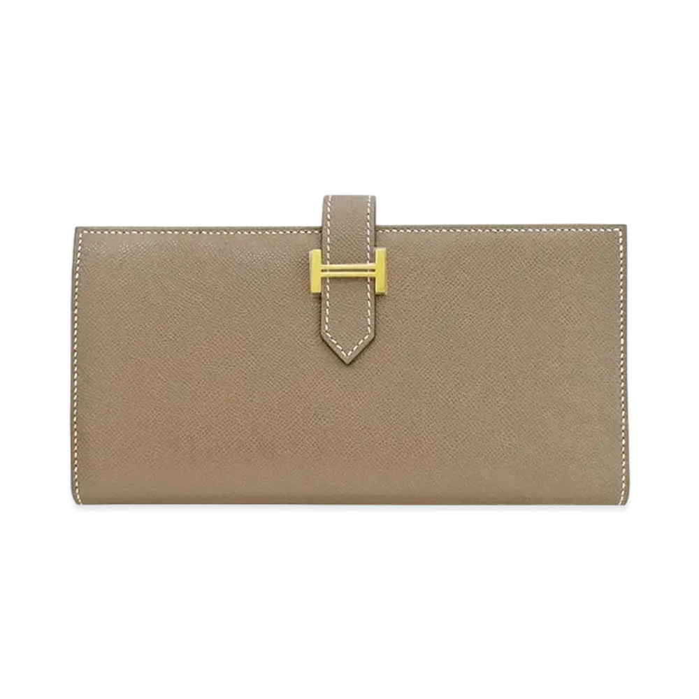 Hermes Bearn Soufflet Veau Madame "Etoupe/Gold"