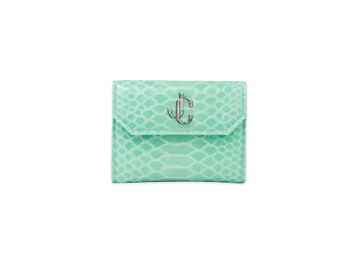 Jimmy Choo Odile Gel Snake Printed Leather Wallet With JC Logo "Miami Mint"