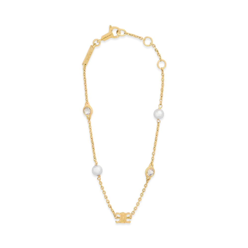CELINE Les Perles Celine Bracelet in Resin Pearls, Strass and Brass "Gold/Ivory"