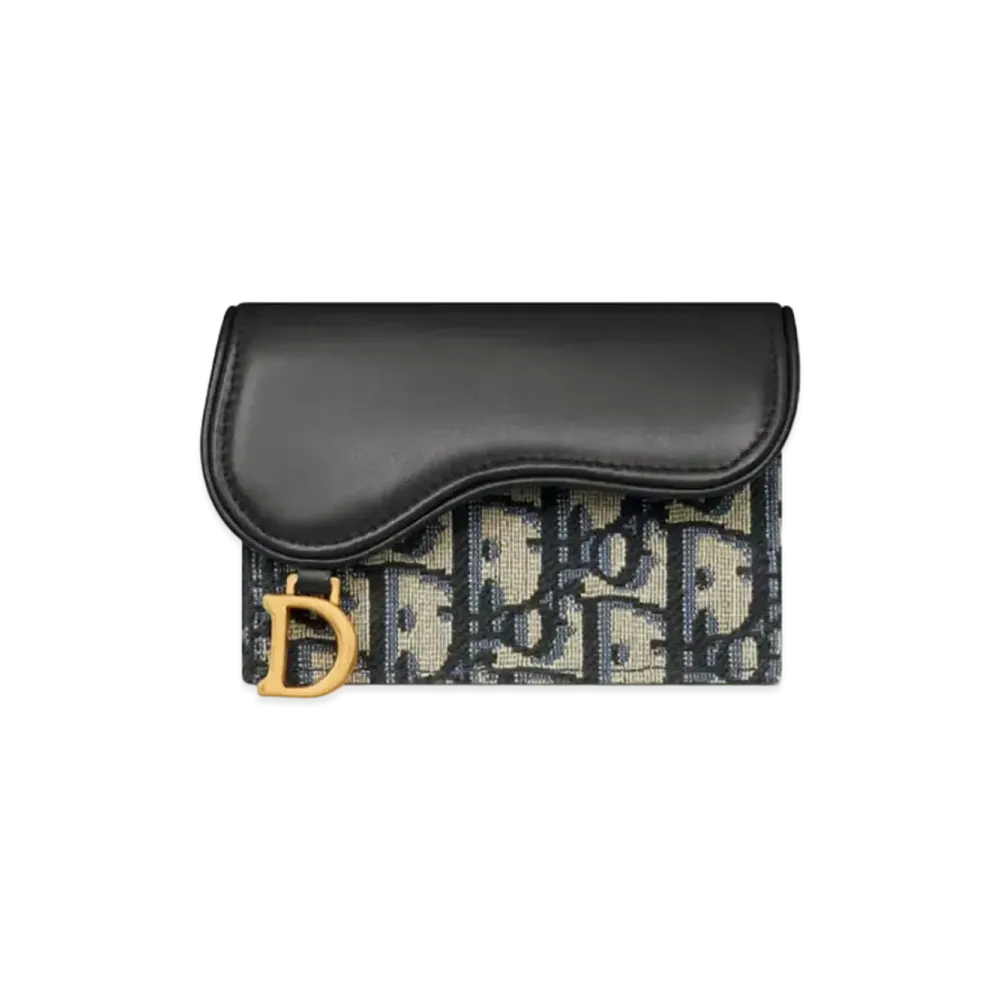 Dior Saddle Bloom Card Holder Dior Oblique Jacquard and Smooth Calfskin "Blue"