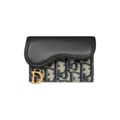 Dior Saddle Bloom Card Holder Dior Oblique Jacquard and Smooth Calfskin "Blue"