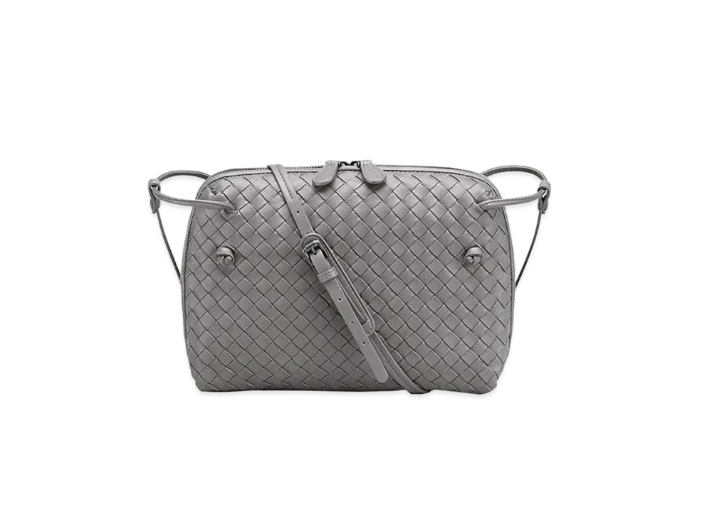 Bottega Veneta Woven Lambskin Messenger Bag "Light Gray"