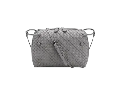 Bottega Veneta Woven Lambskin Messenger Bag "Light Gray"