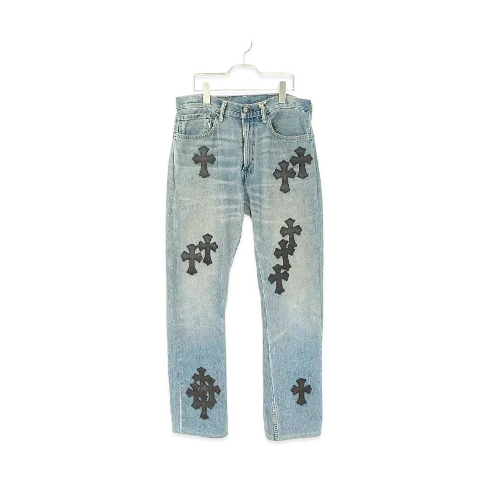 Chrome Hearts x Levi's 505 Cross Ball Button Patch Denim Pants "Indigo Blue"