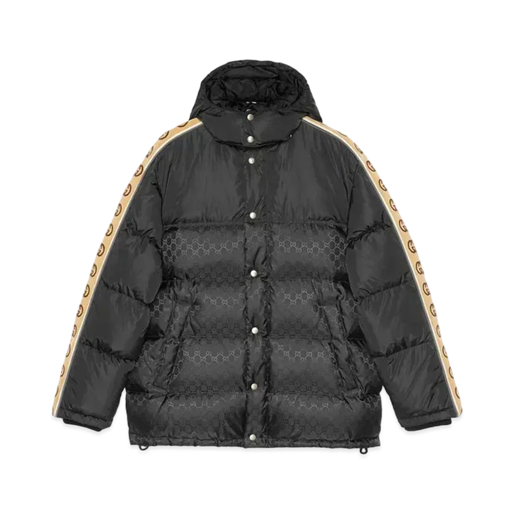 GUCCI GG Jacquard Nylon Padded Coat "Black/Camel/Brown"