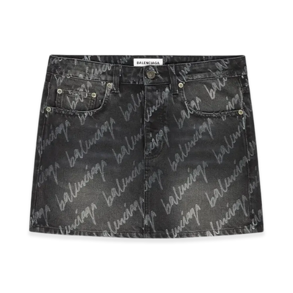 BALENCIAGA Women's Allover Logo Low Waist Mini Skirt "Black"